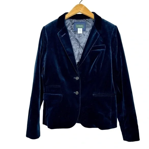 J. Crew Navy Blue Velvet Two Button Blazer Womens Size 8T - Picture 3 of 6